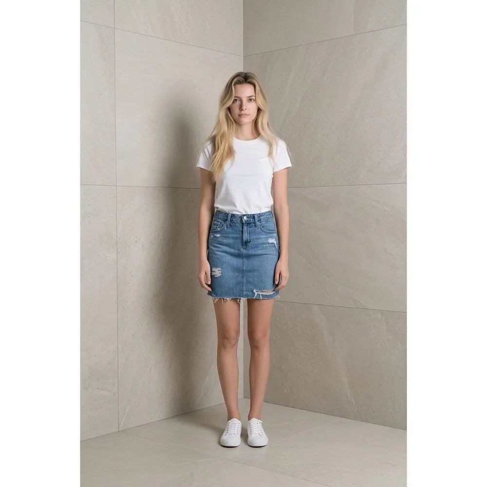 AG Adriano Goldschmied Erin Denim Pencil Skirt Distressed Raw Hem Boho Punk Size